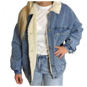 NEW WISHLIST denim jacket with sherpa lining in blue
